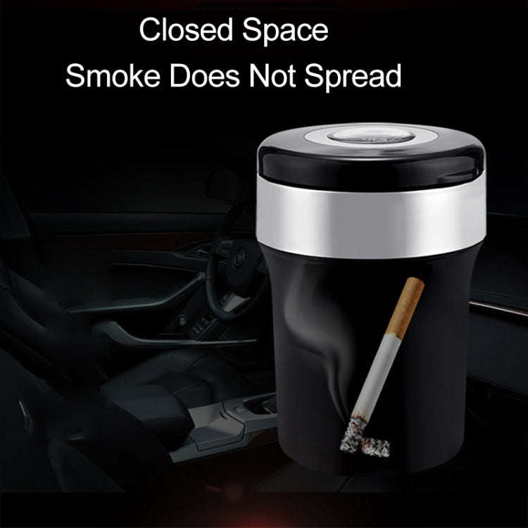 Car Compass Ashtray Built-in LED(Black+Silver)
