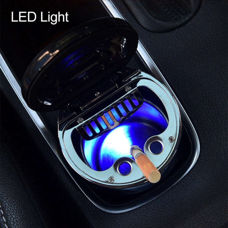 Car Compass Ashtray Built-in LED(Black+Silver)