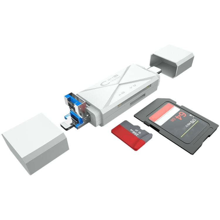 ADS-218 8 Pin+USB+Type-C Multi-function Card Reader(White)