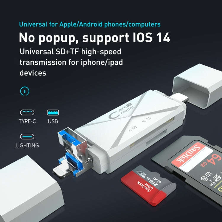 ADS-218 8 Pin+USB+Type-C Multi-function Card Reader(White)