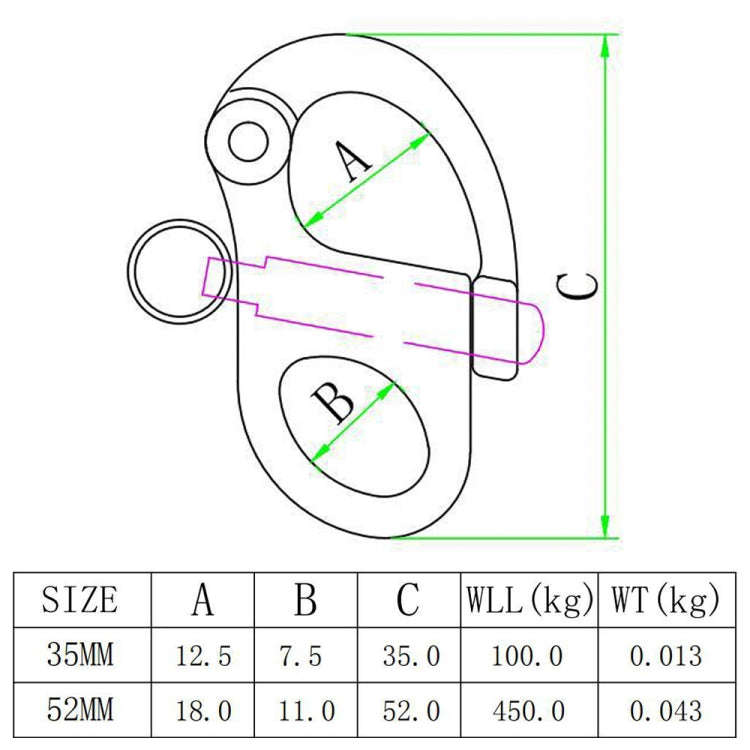 2 PCS 316 Stainless Steel Fixed Spring Shackle, Size:52mm