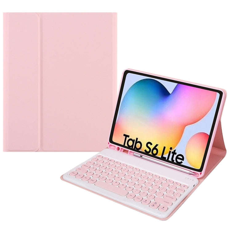Round Cap Bluetooth Keyboard Leather Case with Pen Slot, without Touchpad For Samsung Galaxy Tab ...