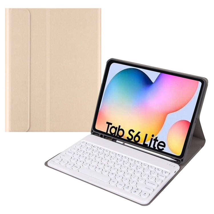 Round Cap Bluetooth Keyboard Leather Case with Pen Slot, without Touchpad For Samsung Galaxy Tab ...