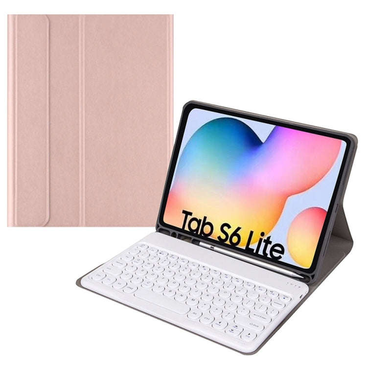 Round Cap Bluetooth Keyboard Leather Case with Pen Slot, without Touchpad For Samsung Galaxy Tab ...