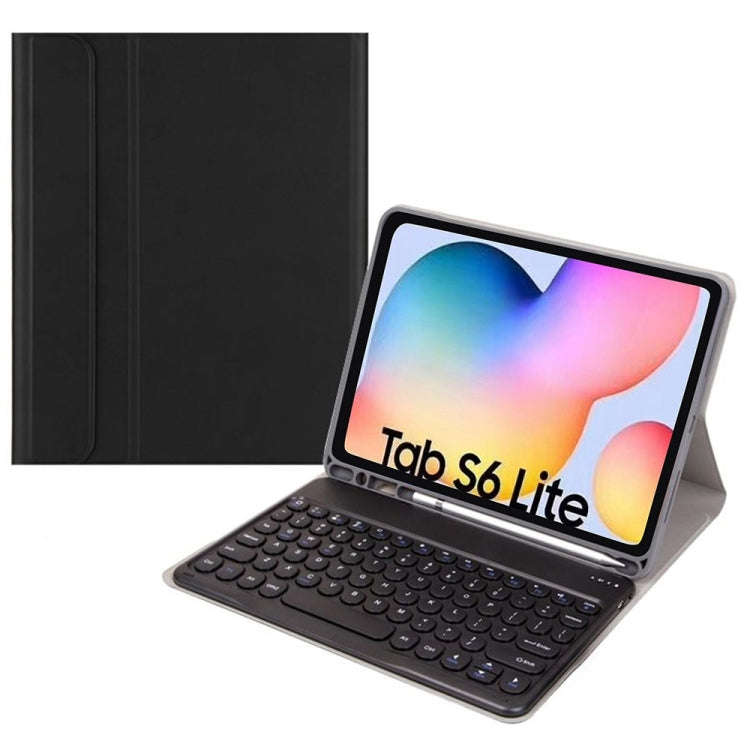 Round Cap Bluetooth Keyboard Leather Case with Pen Slot, without Touchpad For Samsung Galaxy Tab ...