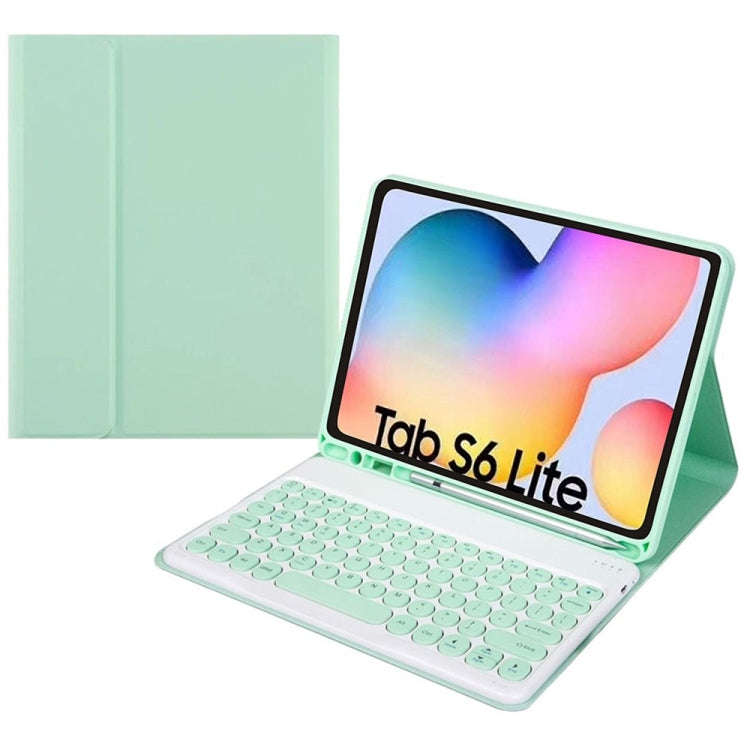 Round Cap Bluetooth Keyboard Leather Case with Pen Slot, without Touchpad For Samsung Galaxy Tab ...