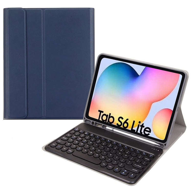 Round Cap Bluetooth Keyboard Leather Case with Pen Slot, without Touchpad For Samsung Galaxy Tab ...