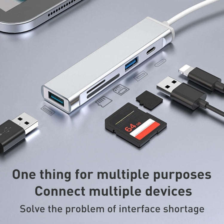 5 in 1 Type-C to SD / TF Card Slot + 3 USB Ports Multifunctional Docking Station HUB(Grey)