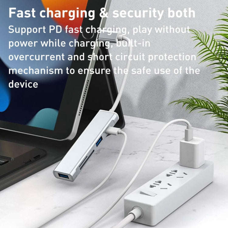 5 in 1 Type-C to SD / TF Card Slot + 3 USB Ports Multifunctional Docking Station HUB(Grey)