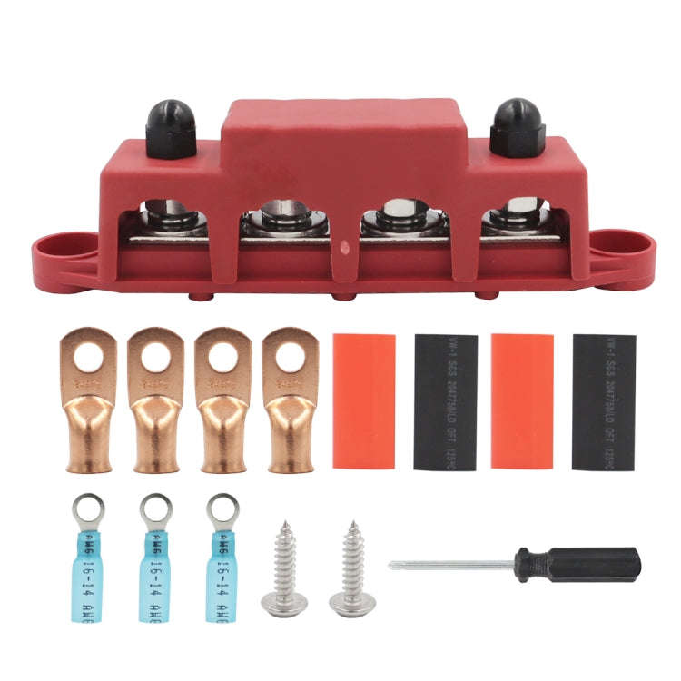 Red M8 Stud RV Ship High Current Power Distribution Terminal Block with Accessories
