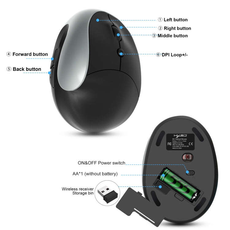 X10 2.4G Wireless Vertical Ergonomic Gaming Mouse(Grey)