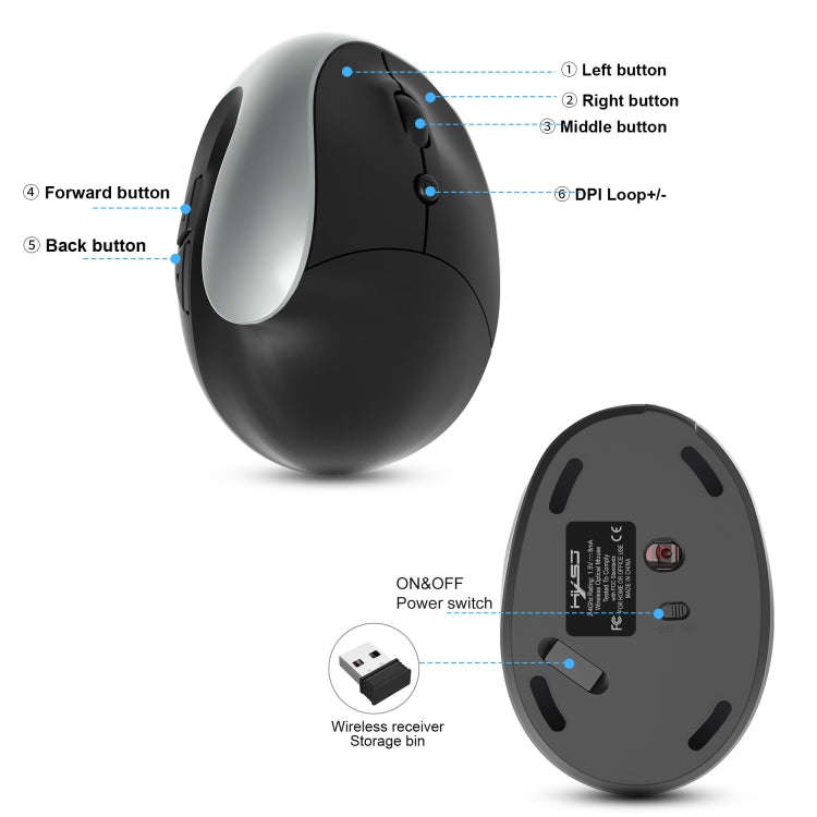 X10 2.4G Wireless Rechargeable Vertical Ergonomic Gaming Mouse(Grey)