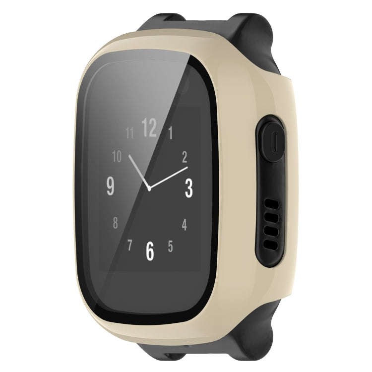 For Xplora X5 Play Children Watch PC + Tempered Film Integrated Protective Watch Case(Ivory White)
