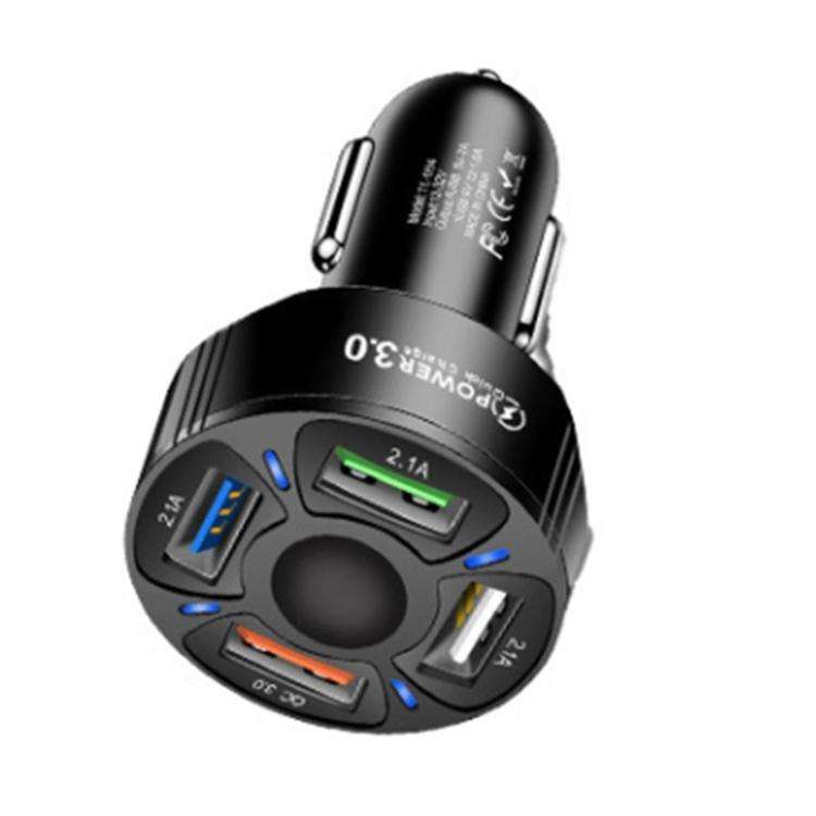 TE-094 4 in 1 Cigarette Lighter Conversion Plug Multi-function USB Car Fast Charger(Black)