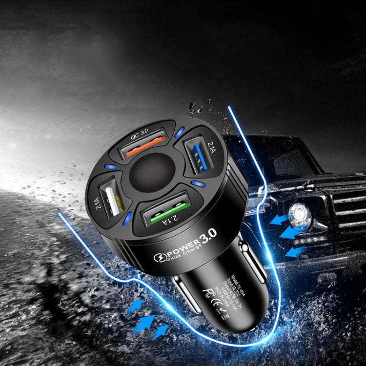 TE-094 4 in 1 Cigarette Lighter Conversion Plug Multi-function USB Car Fast Charger(Black)