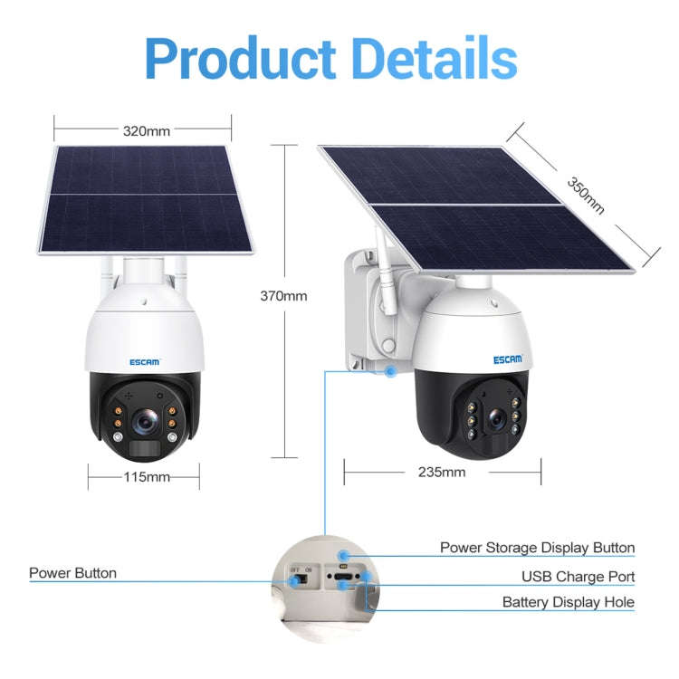 ESCAM QF724 3MP 24h Recording Cloud Storage PT 4G PIR Alarm IP Camera with Solar Panel, US Signal...
