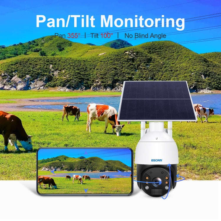 ESCAM QF724 3MP 24h Recording Cloud Storage PT 4G PIR Alarm IP Camera with Solar Panel, US Signal...