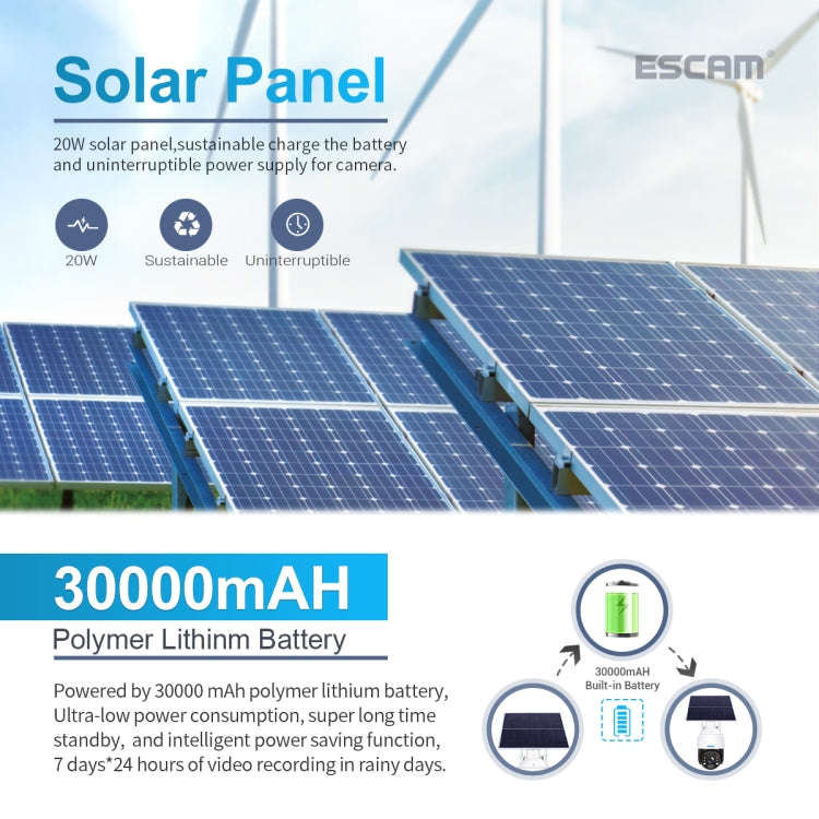 ESCAM QF724 3MP 24h Recording Cloud Storage PT 4G PIR Alarm IP Camera with Solar Panel, US Signal...