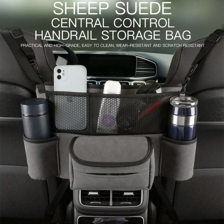 Car Center Console Hanging Bag Sheepskin Leather Storage Bag(Blue)