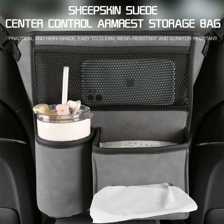 Car Center Console Hanging Bag Sheepskin Leather Storage Bag(Blue)