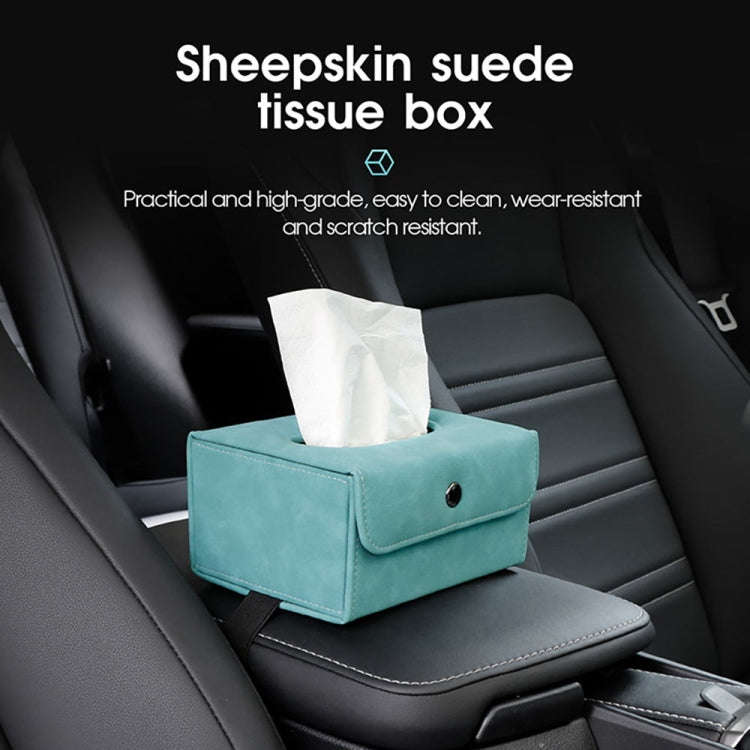 Car Hanging Type Tissue Box Sheepskin Leather Facial Tissue Case(Blue)