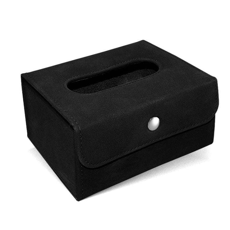 Car Hanging Type Tissue Box Sheepskin Leather Facial Tissue Case(Black)