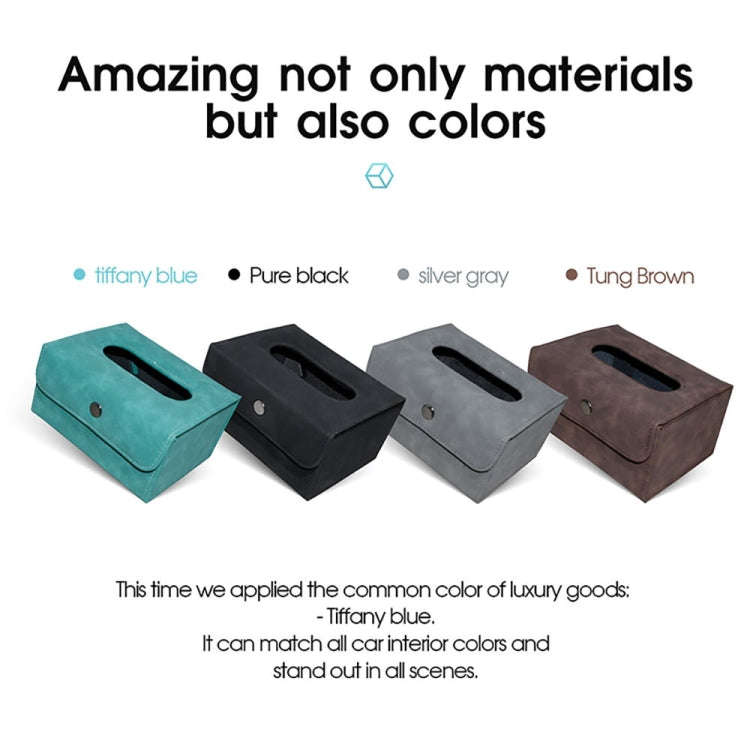 Car Hanging Type Tissue Box Sheepskin Leather Facial Tissue Case(Black)
