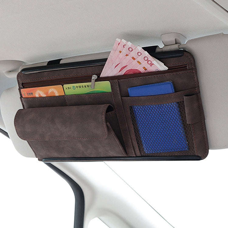 Car Sun Viso Sheepskin Leather Storage Bag(Brown)