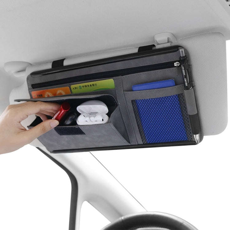 Car Sun Viso Sheepskin Leather Storage Bag(Blue)