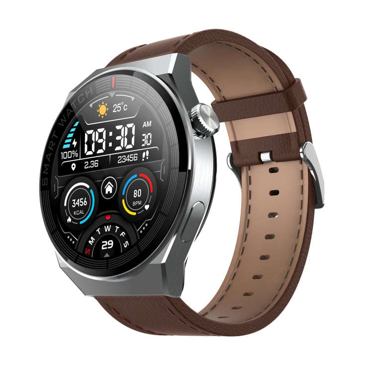 GW69 Plus Smart Watch, Support BT Call / Heart Rate / Blood Pressure / Blood Oxygen(Silver + Leat...