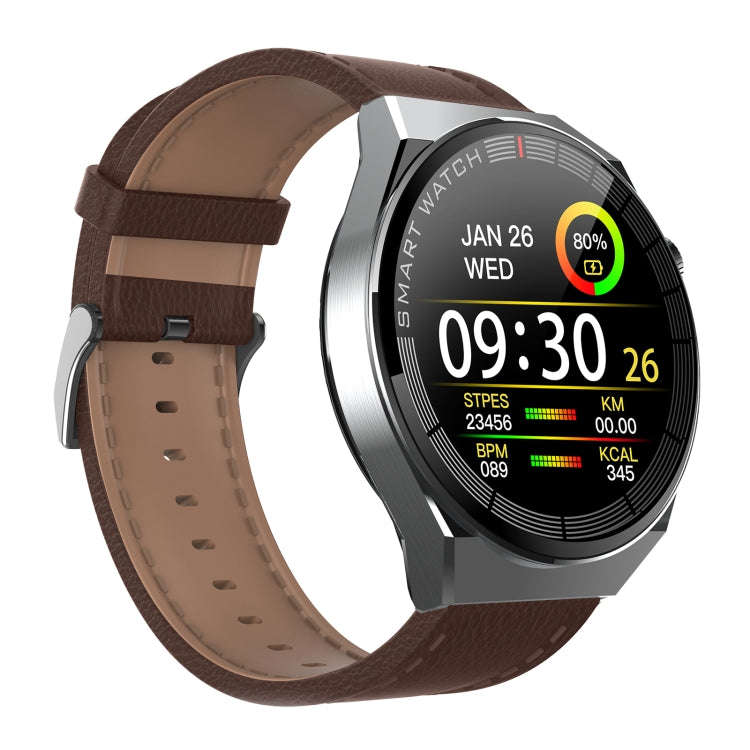 GW69 Plus Smart Watch, Support BT Call / Heart Rate / Blood Pressure / Blood Oxygen(Silver + Leat...