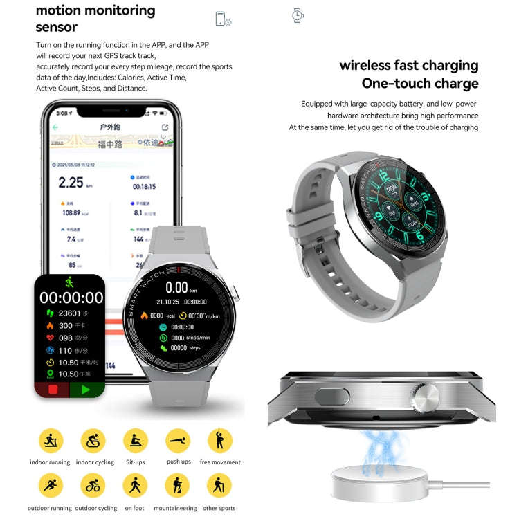 GW69 Plus Smart Watch, Support BT Call / Heart Rate / Blood Pressure / Blood Oxygen(Sliver + Sili...