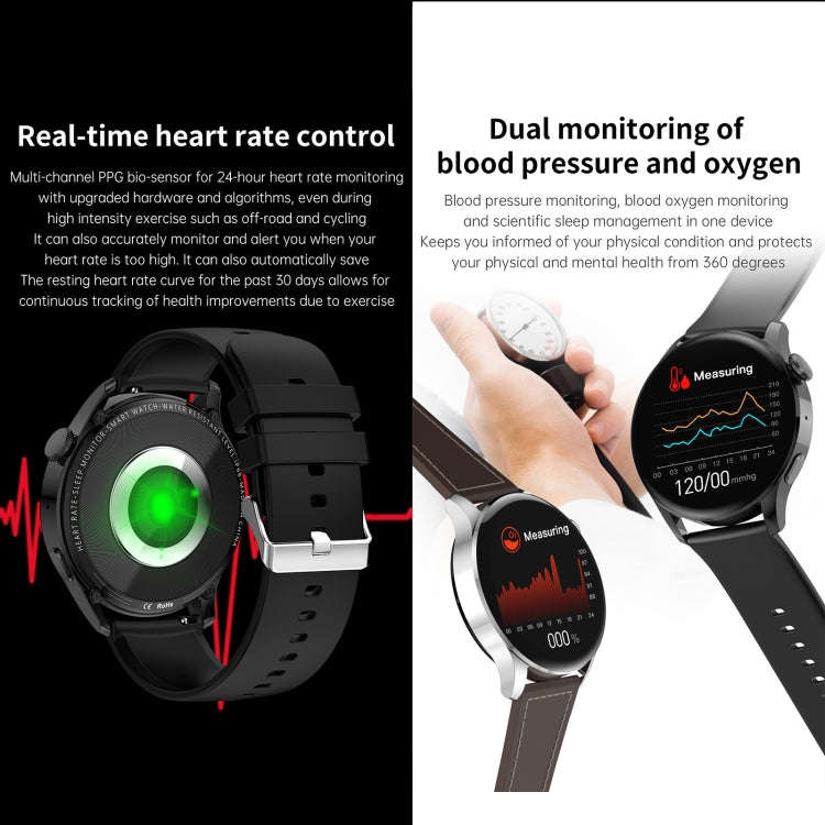 GW69 Smart Watch, Support BT Call / Heart Rate / Blood Pressure / Blood Oxygen(Sliver + Leather S...