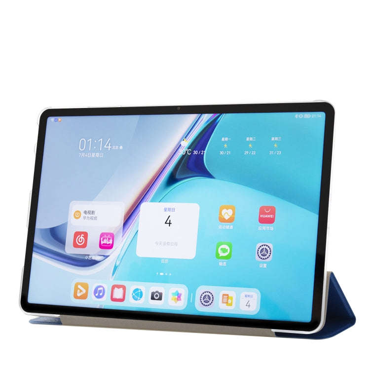For Huawei MatePad Pro 11 2022 Silk Texture Leather Tablet Case with Three-folding Holder(Dark Blue)