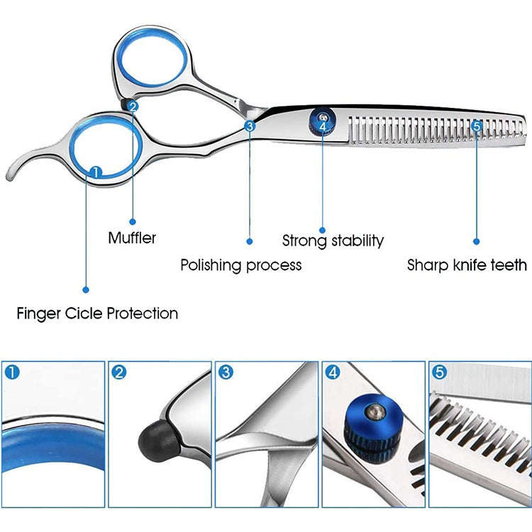 7pcs / Set Professional Hair Cutting Thinning Scissor Hairdressing Flat Shear Scissors Kit(Blue)