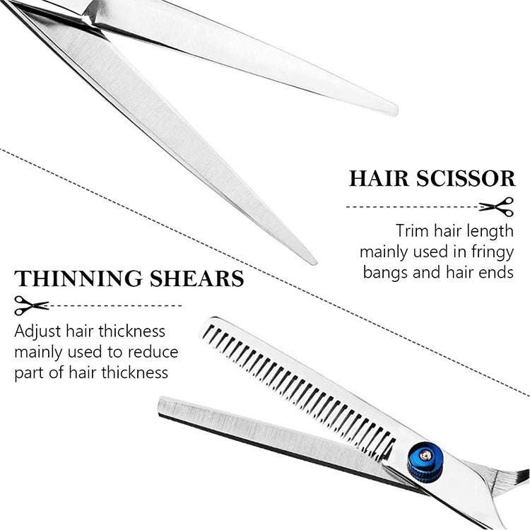 7pcs / Set Professional Hair Cutting Thinning Scissor Hairdressing Flat Shear Scissors Kit(Blue)