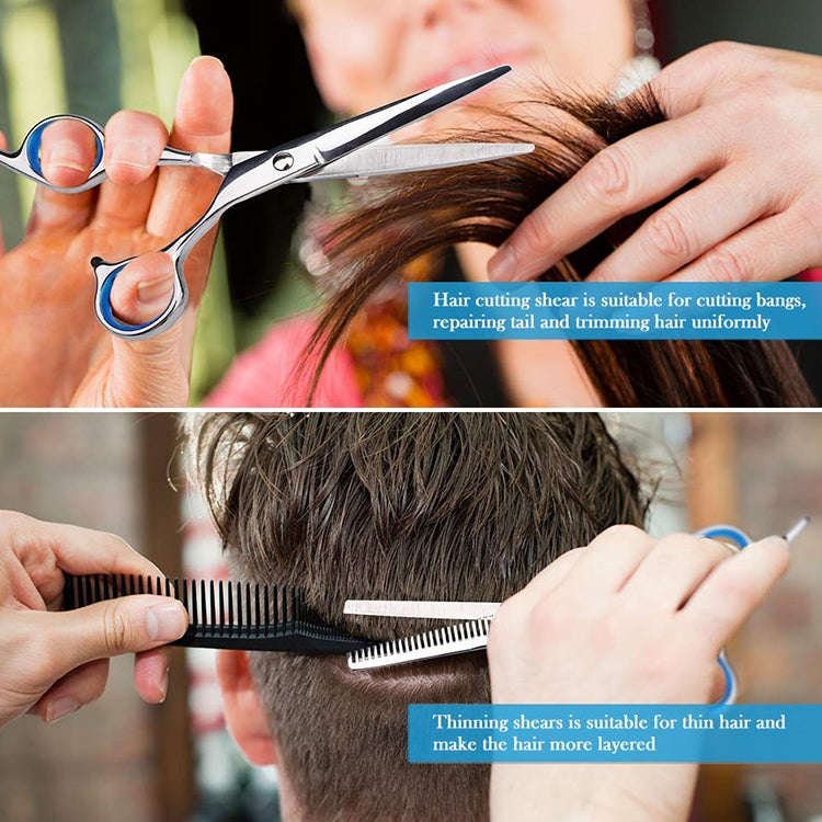 7pcs / Set Professional Hair Cutting Thinning Scissor Hairdressing Flat Shear Scissors Kit(Blue)