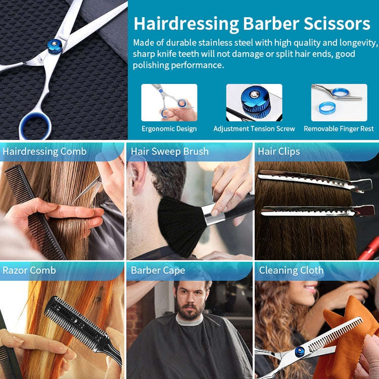 7pcs / Set Professional Hair Cutting Thinning Scissor Hairdressing Flat Shear Scissors Kit(Blue)