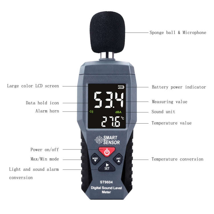 SmartSensor dB Decibel Detector Audio Tester, Model:ST9604