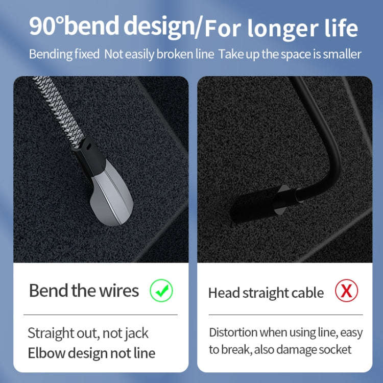 3A USB-C/Type-C to USB-C/Type-C Elbow Fast Charge Data Cable, Length:2m(Grey)