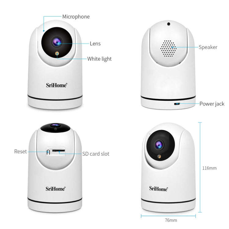 SriHome SH042 2.0MP 1080P HD AI WiFi Pan-tilt Surveillance Camera(EU Plug)