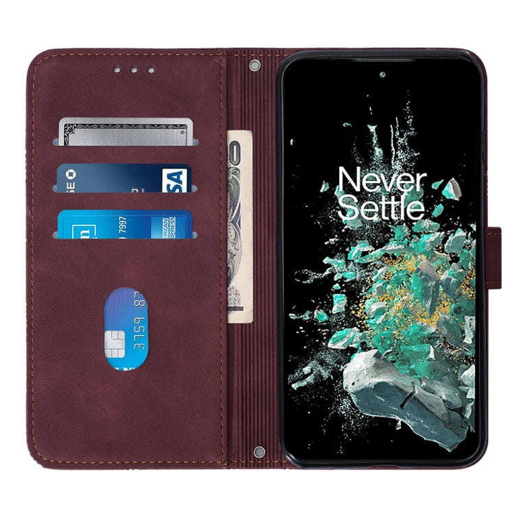 For OnePlus 10T 5G Global Crossbody 3D Embossed Flip Leather Phone Case(Wine Red)