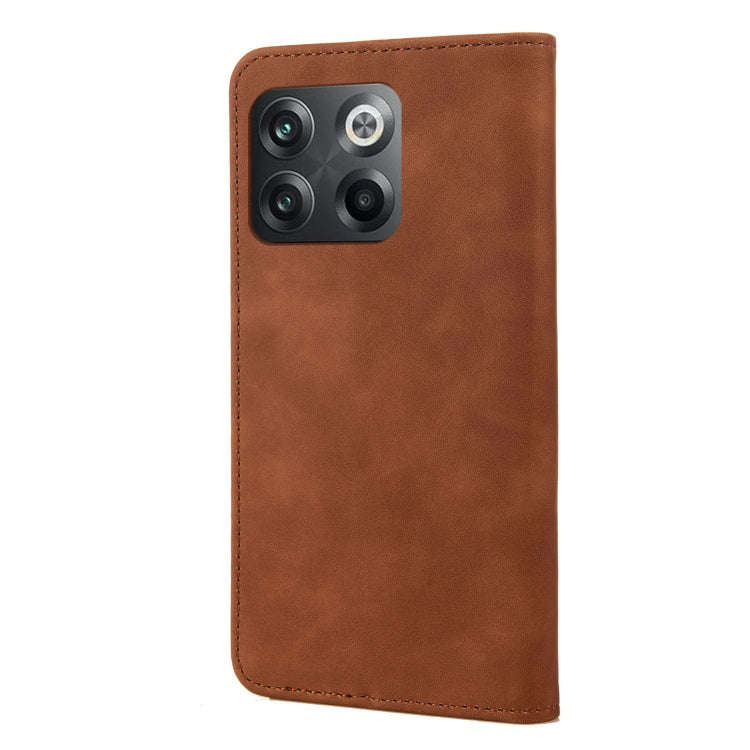 For OnePlus 10T Skin Feel Splicing Leather Phone Case(Brown)