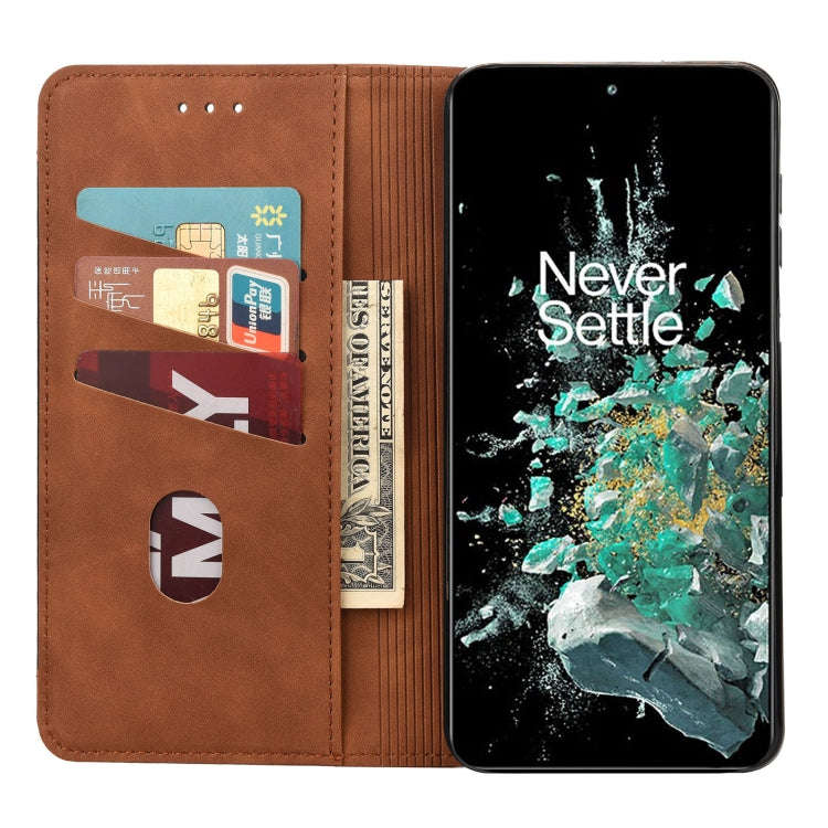 For OnePlus 10T Skin Feel Splicing Leather Phone Case(Brown)
