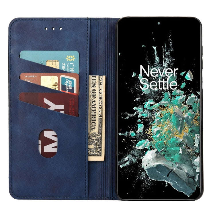 For OnePlus 10T Skin Feel Splicing Leather Phone Case(Blue)