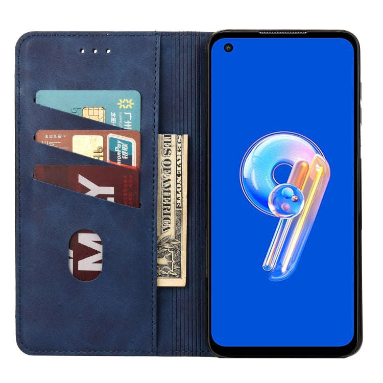 For Asus Zenfone 9 Skin Feel Splicing Leather Phone Case(Blue)
