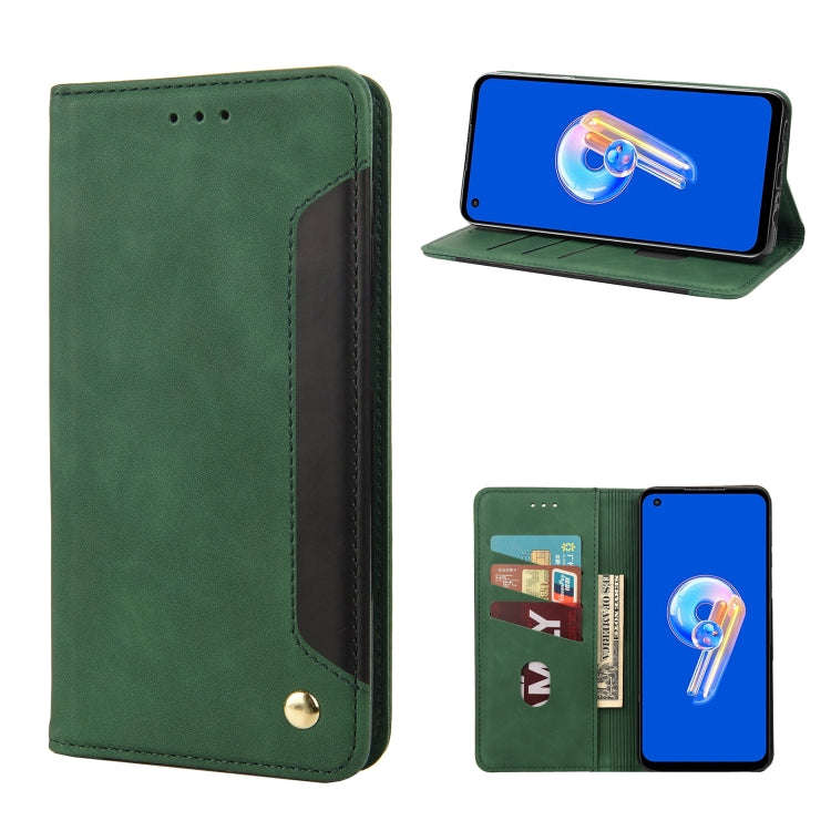 For Asus Zenfone 9 Skin Feel Splicing Leather Phone Case(Green)