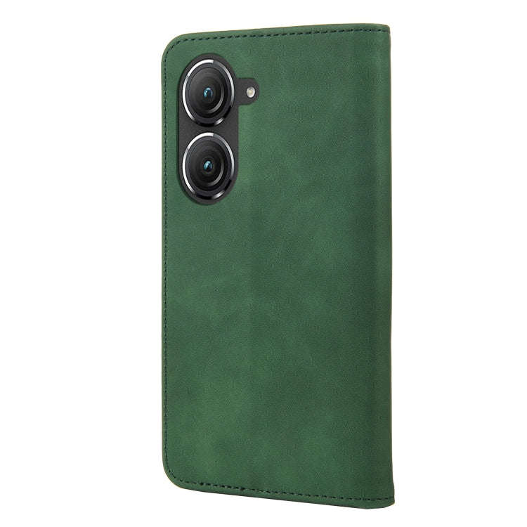 For Asus Zenfone 9 Skin Feel Splicing Leather Phone Case(Green)