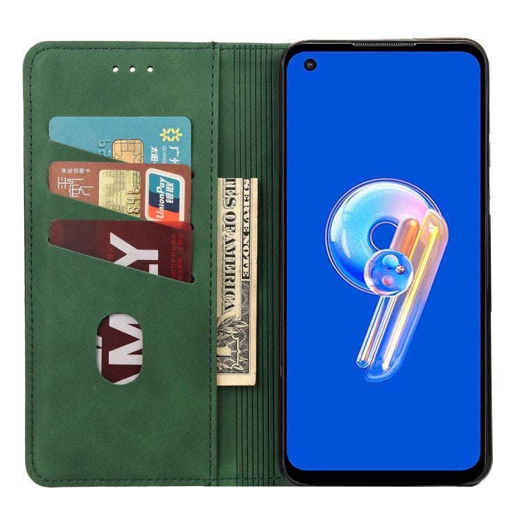 For Asus Zenfone 9 Skin Feel Splicing Leather Phone Case(Green)