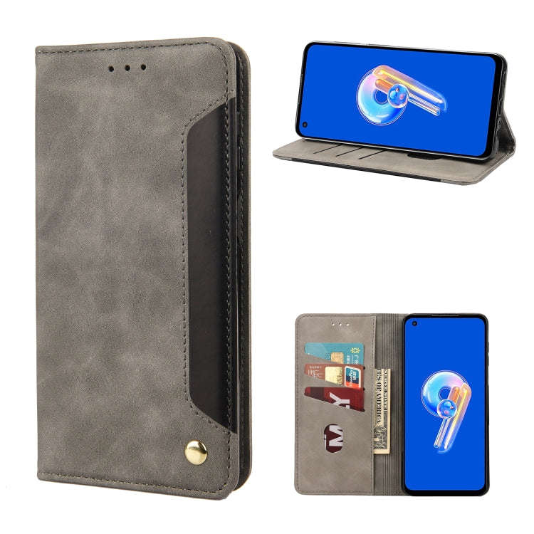 For Asus Zenfone 9 Skin Feel Splicing Leather Phone Case(Grey)